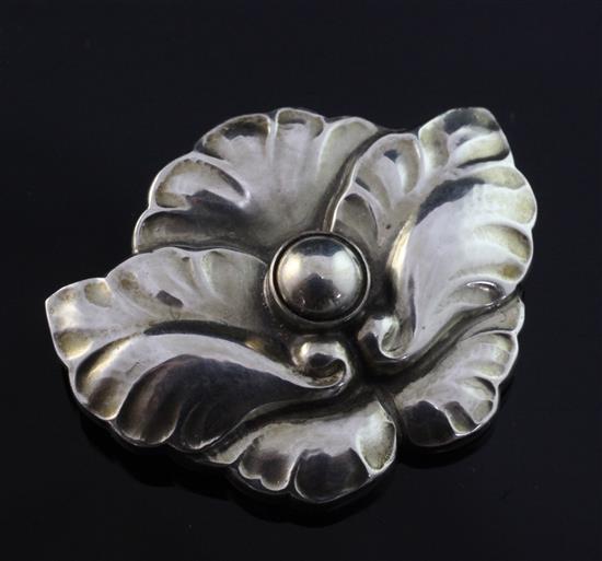 A Georg Jensen sterling silver leaf and berry brooch, design no. 107, 1.25in.